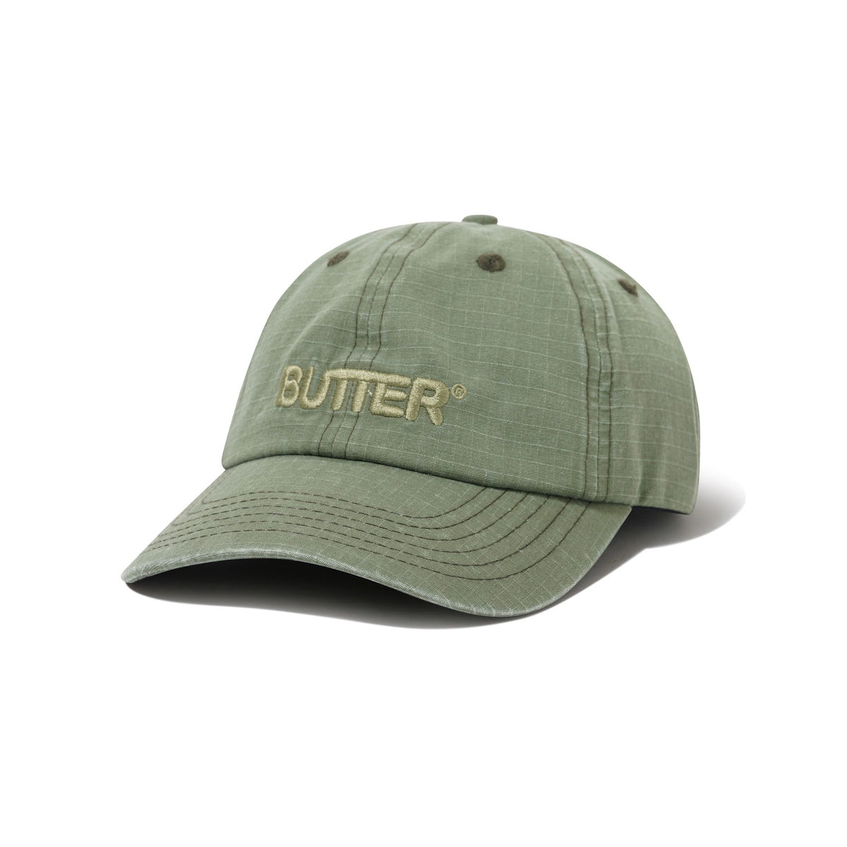 Butter - Ripstop Rounded Logo 6 Panel Cap - Washed Army